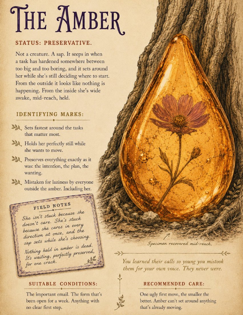 The Amber specimen plate, a flower preserved mid-reach in golden sap