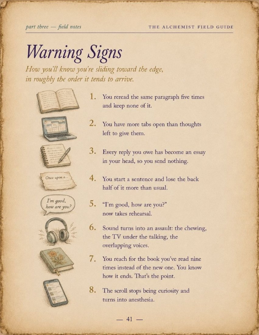 Warning Signs page with numbered field observations