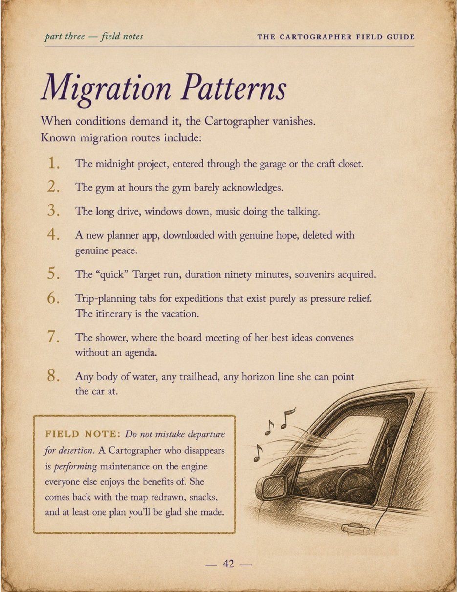 Migration Patterns page with hand-drawn field notes