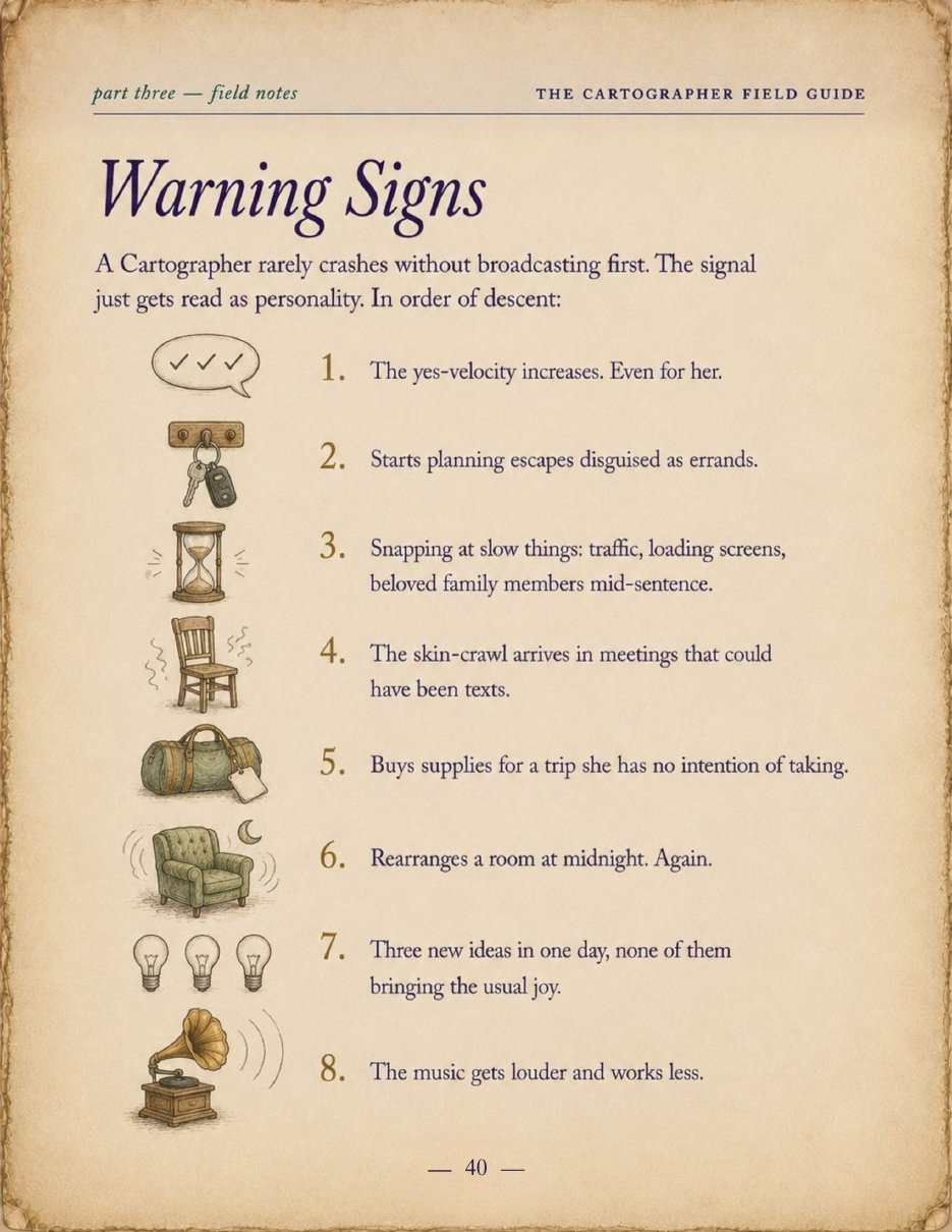 Warning Signs page with numbered field observations