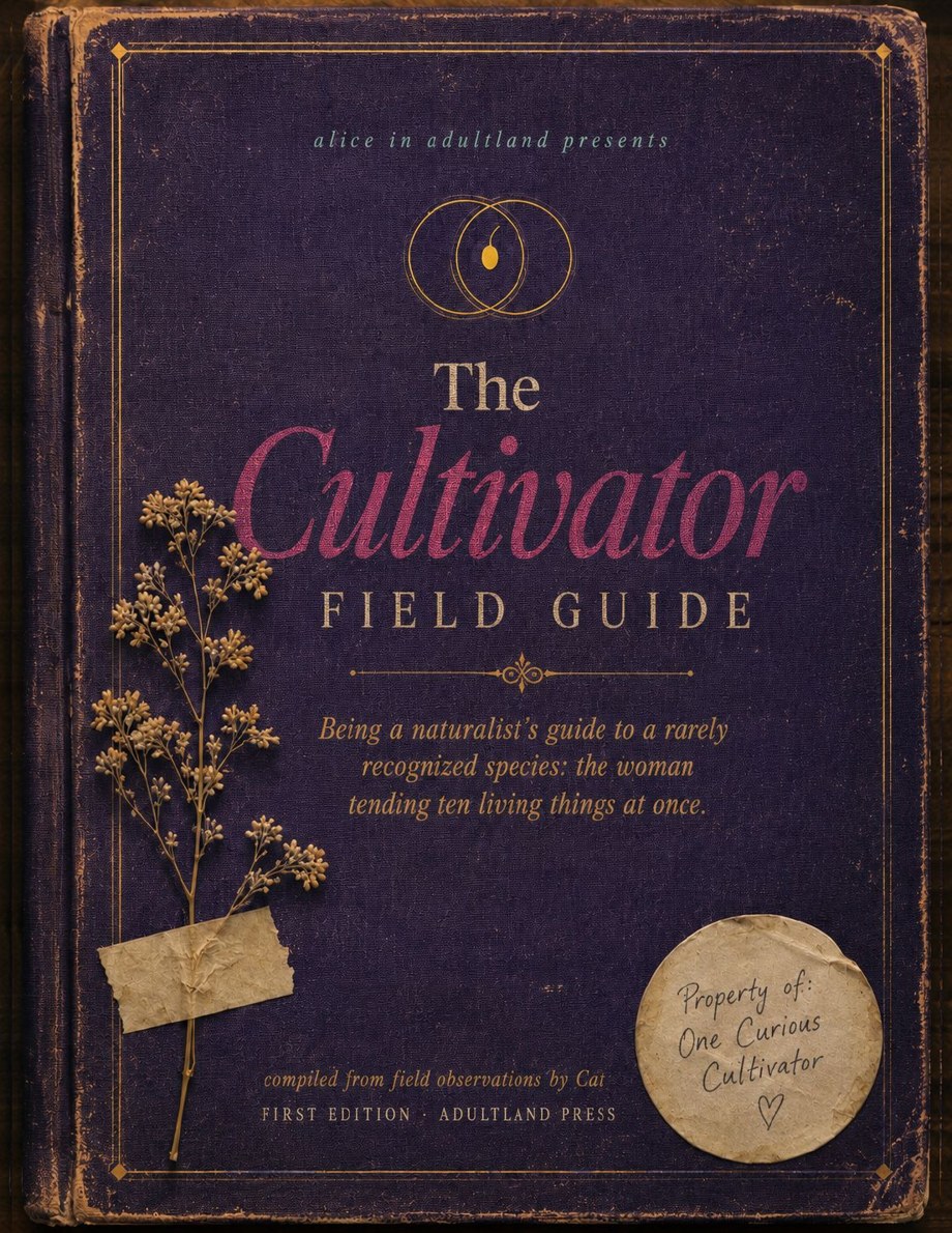 The Cultivator Field Guide, a purple clothbound book with gold foil lettering