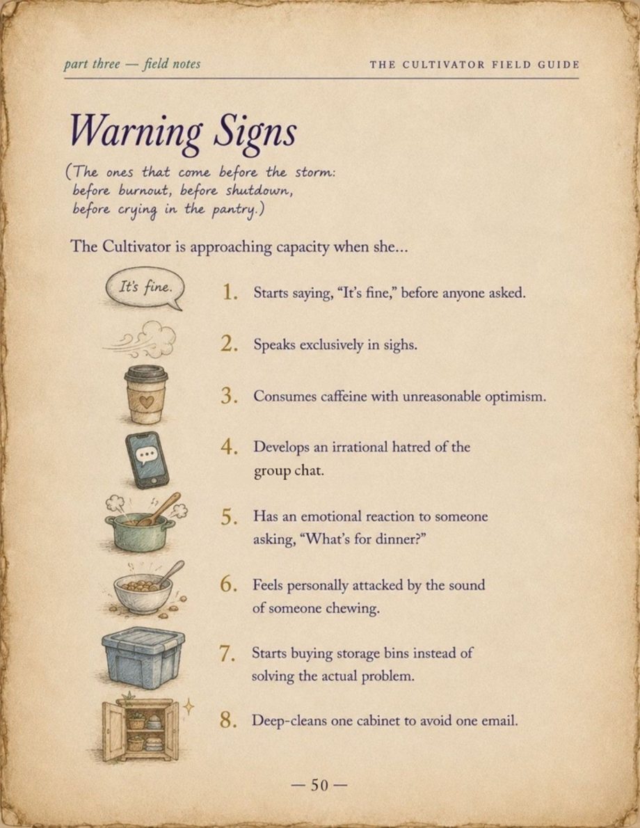Warning Signs page with numbered field observations